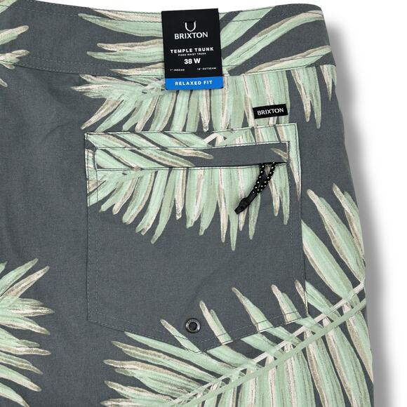 Brixton Temple Swim Trunks Mens Size 38 Tropical Fern Print 18" - Picture 5 of 7